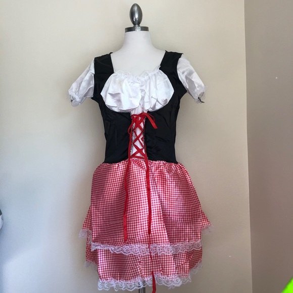 Beautiful Red Checkered Tyrolean Dirndl Dress - Picture 3 of 9